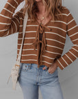 Stripe Tie-Front V-Neck Cardigan Sweater