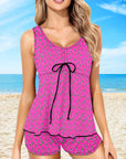 Hot PInk Lightning Bolt Tankini Boy Shorts Swim Set