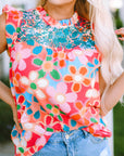 Floral Embroidered Frilled Tank Top