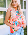 Floral Embroidered Frilled Tank Top