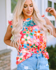 Floral Embroidered Frilled Tank Top