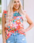 Floral Embroidered Frilled Tank Top