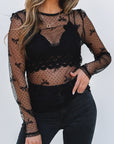 Bow Mesh Long Sleeve Top