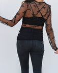 Bow Mesh Long Sleeve Top