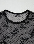 Bow Mesh Long Sleeve Top