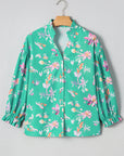 Floral Lantern Sleeve Buttoned Shirt
