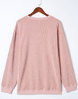 Solid Ribbed Knit Round Neck Pullover Sweatshirt