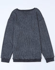 Solid Ribbed Knit Round Neck Pullover Sweatshirt