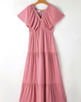 Kelsey Textured Flutter Sleeve Ruffled Maxi Dress
