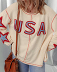 USA Patchwork Exposed Seam Long Sleeve Top