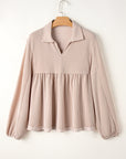 Blake Corded V Neck Bubble Sleeve Blouse