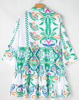 Boho 3/4 Sleeve Buttoned Mini Dress