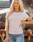 Checker Ribbed Knit Crewneck T-Shirt