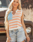 Flag Notched Neckline Loose Sweater Vest
