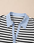 Stripe Patchwork V-Neck Collared Mini Dress