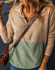 Melissa Two Tones Color Block Half Zip Fleece Sweatshirt