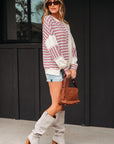Stripe Patchwork Long Sleeve Henley Top
