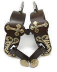 AJ Tack Men's Antique Brown Bumper Spurs with Silver Cross and Floral Engraving