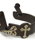 AJ Tack Men's Antique Brown Bumper Spurs with Silver Cross and Floral Engraving