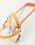 HILASON Guide Dog Harness Tan Fleece Padded Genuine Leather with Handle Tan | Dog Harness with Adjustable Straps |Fleece Dog Harness with Handle for Training | Breathable Dog Harness | Therapy Dog Harness