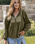 Eloise Embroidered Split Neck Top