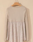 Alexandra Textured Long Sleeve V Neck Babydoll Top