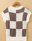 Colorblock Checker Short Sleeve Sweater