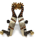 AJ Tack Youth Antique Brown Western Engraved Spurs with Copper Dots