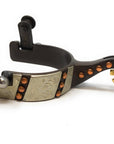 AJ Tack Youth Antique Brown Western Engraved Spurs with Copper Dots