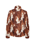 Brown Cow Print Women's Puffy Bomber Jacket
