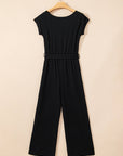 Georgina Checkered Mesh One Shoulder Short Sleeve Jumpsuit