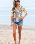 Gwen Crochet V Neck Boho Floral Blouse