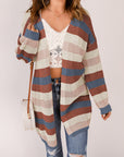 Stripe Colorblock Hollow-Out Cardigan