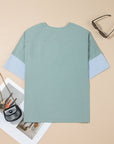 Etta Frayed Denim Star Patched Oversize Top