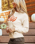 Boo Knitted Pattern Ribbed Edge Sweater