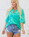 Hanna Solid Color Half Sleeve Buttons Henley Top