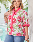 Elise Plus Size Floral Frilled Stripes Blouse