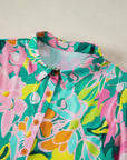 Floral Puff Sleeve Buttoned Collar Babydoll Dress