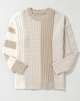 Cable Knit Color Block Crew Neck Sweater