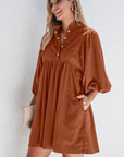 Solid Corduroy 3/4 Sleeve Snap Button Dress