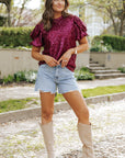 Lenora Glittering Sequin Short Bubble Sleeve Blouse