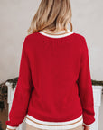 MERRY Colorblock Trim Drop Shoulder Sweater