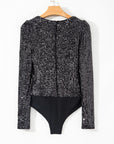 Gia Sequin V Neck Zipped Long Sleeve Bodysuit