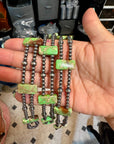 Green Double Strand Necklace – 13” Beaded – Sterling Silver Pearls & Rectangle Variscite