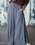 Solid Frilled Leg Drawstring Elastic Waist Pants