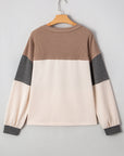 Colorblock Waffle Knit Patchwork Henley Top