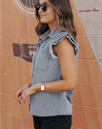 Bridget Frayed Ruffle Sleeve Denim Shirt