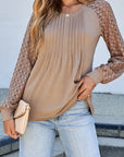 Lace Patchwork Raglan Sleeve Pleated Top