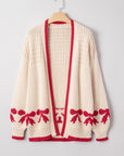 Bow Textured Open-Front Cardigan
