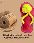 ExionPro Natural Leather Slipper Dog Toy with Non Toxic Fiber Stuffing - Red/Yellow Color